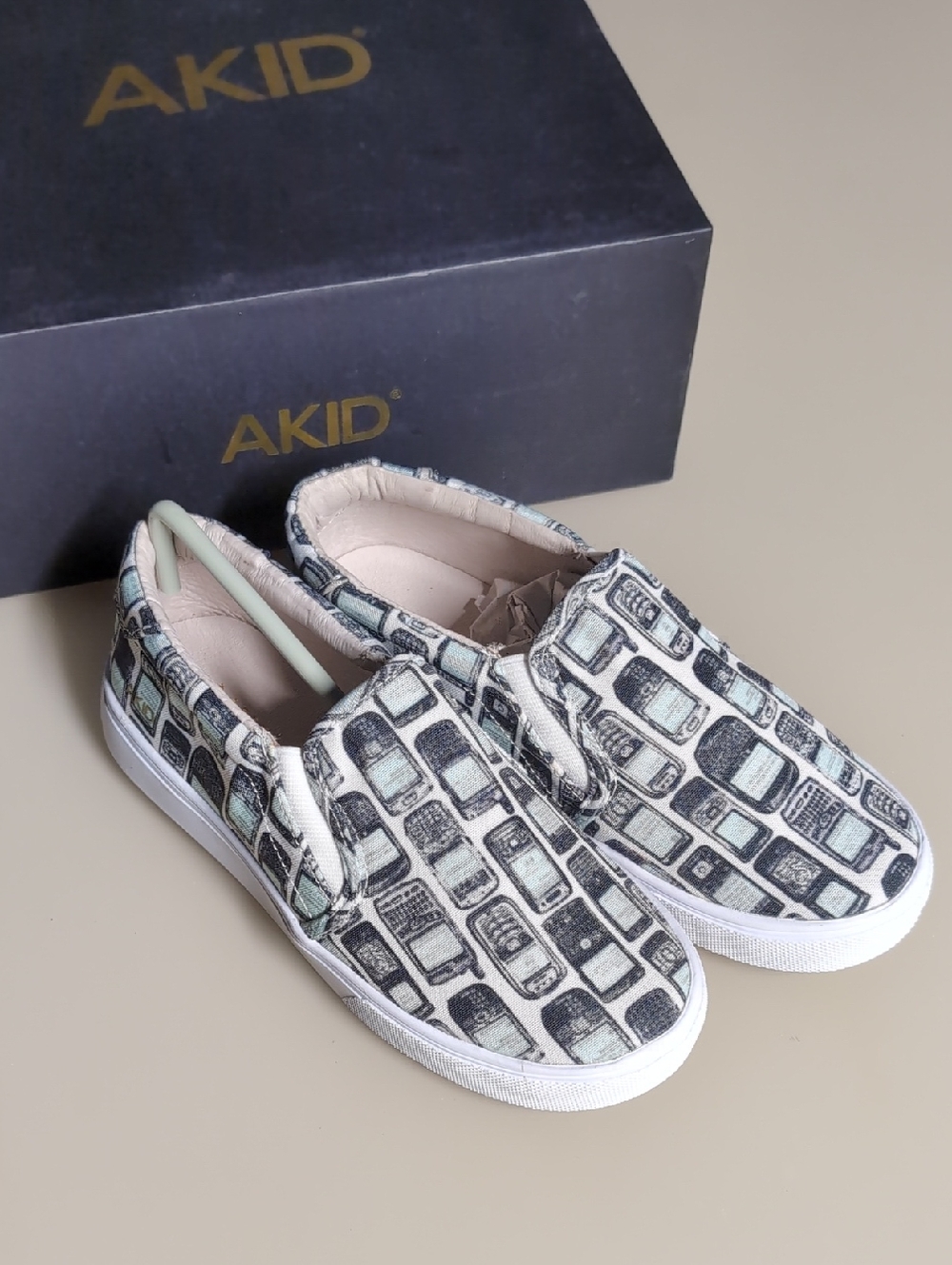 Kids Slip-On Sneakers in Black & Mint Print